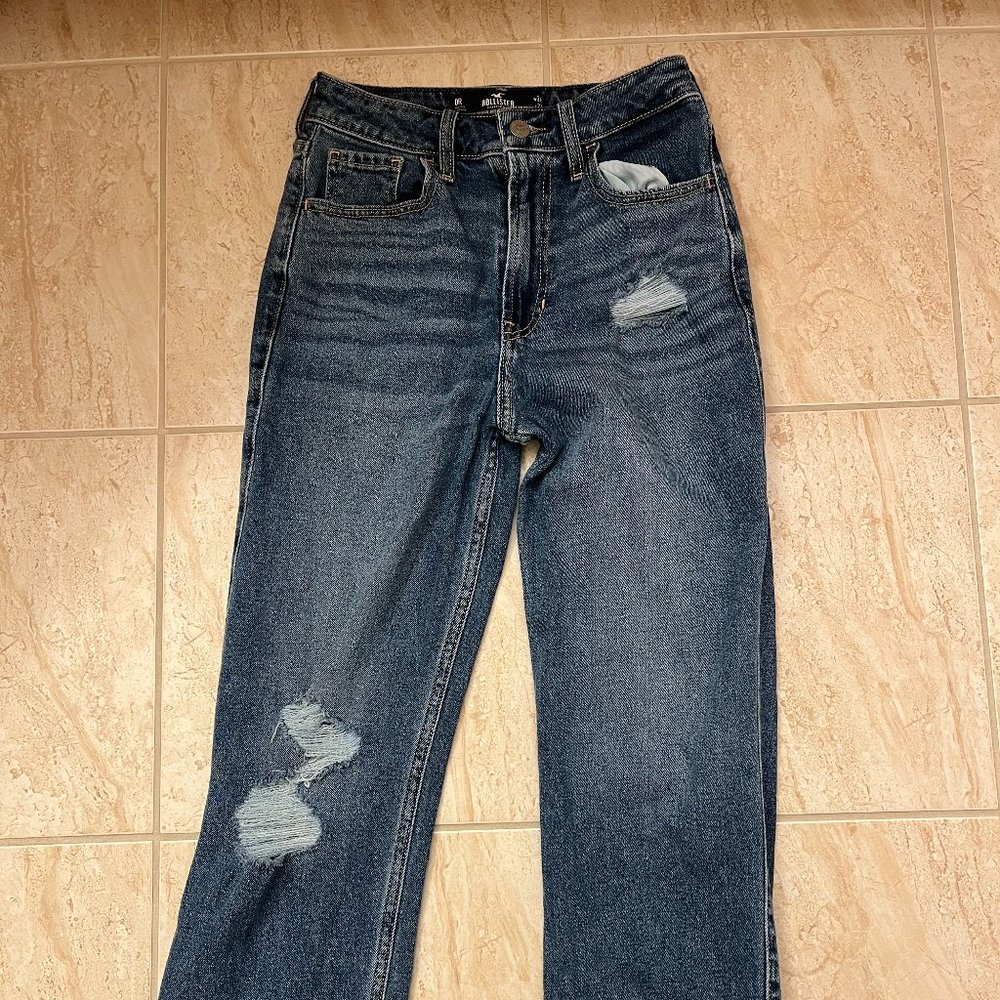 Hollister Blue Straight Leg Ripped Jeans Size 0